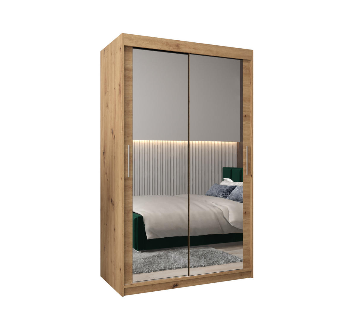 SCHWEBETÜRENSCHRANK 200/120/62 2-türig - Silberfarben/Eiche Artisan, Holz/Kunststoff (120/200/62cm) - Abiks Möbel