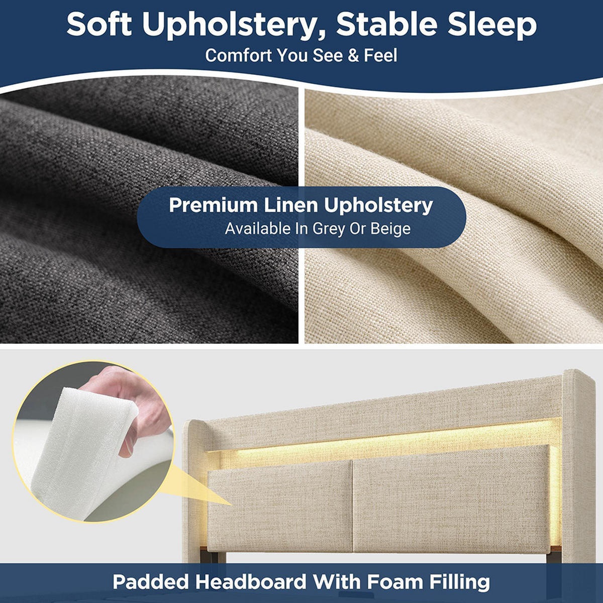 POLSTERBETT 160x200cm in Beige Leinen,ohne Matratze - Beige, Textil (160/200cm)