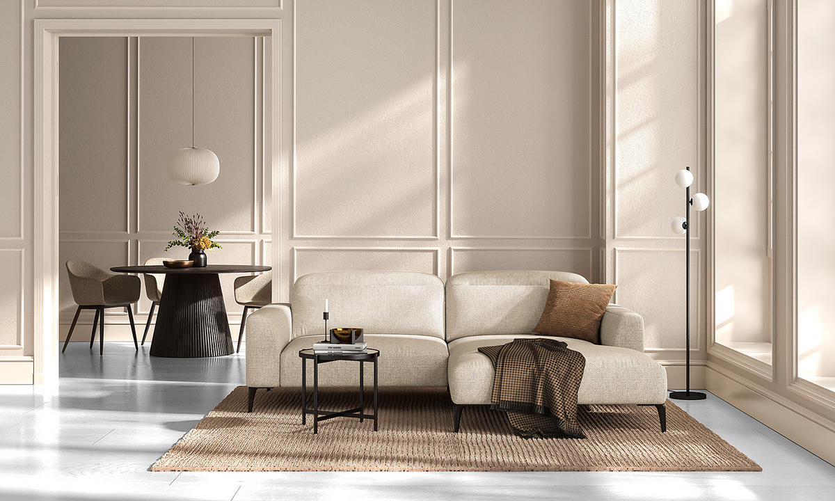 1,5-SITZER ECKSOFA mit Longchair - Beige/Schwarz, Textil/Metall (232/180cm) - home24