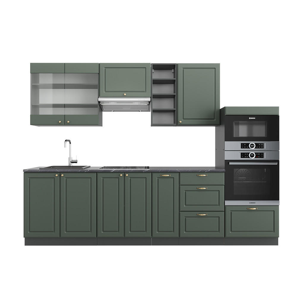 KÜCHENZEILE Fame-Line Grün-Gold Landhaus/Anthrazit 280 cm ohne AP - Anthrazit/Grün, Holzwerkstoff (280/81.6/46cm) - Vicco