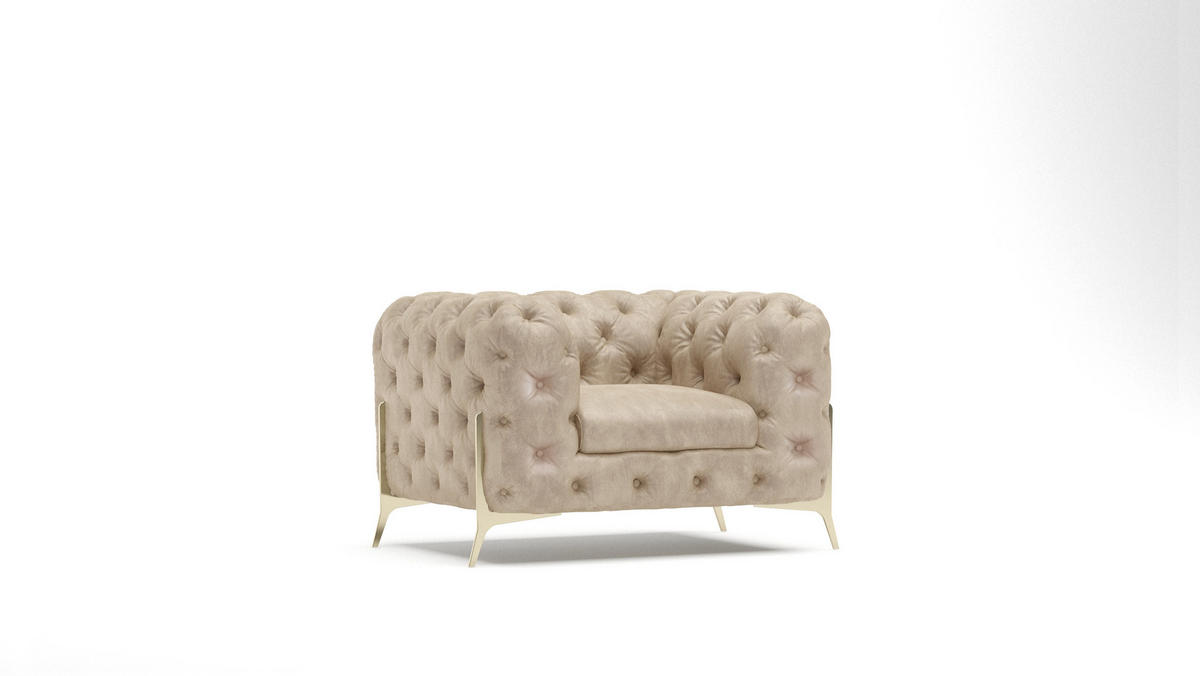 CHESTERFIELD-SESSEL Vertex Beige Samt - Beige/Goldfarben, Holz/Textil (125/75/100cm) - S-Style Möbel