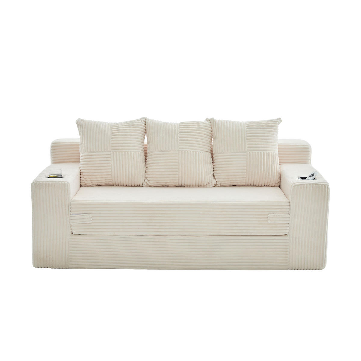 2-SITZER Bodensofa ausklappbar, Getränkehalter/Seitentaschen, Cord, Beige - Beige, Textil (172/64/87cm) - LVHOM