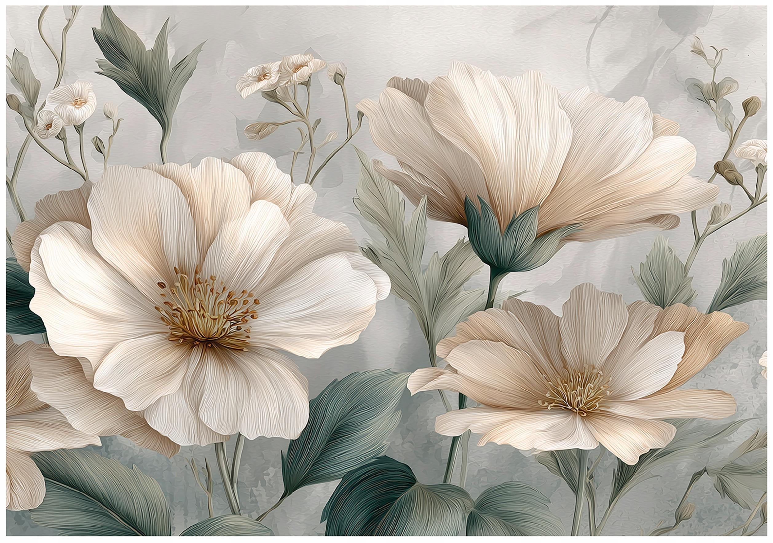 FOTOTAPETE Blumen Beton Grün 300x210 cm - Multicolor, Papier (300/210cm) - Wallarena