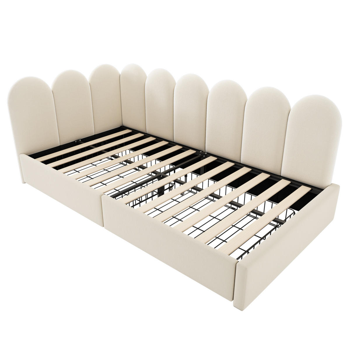 POLSTERBETT mit 2 Schubladen und Lattenrost 90x200 cm Samt Beige - Beige, Metall (90/200cm) - Beauniv