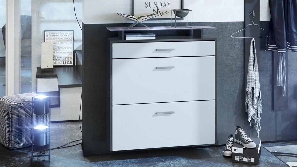 SCHUHSCHRANK Malea Fronten in Weiß matt - Weiß, Holzwerkstoff (89/96/23cm) - Vladon