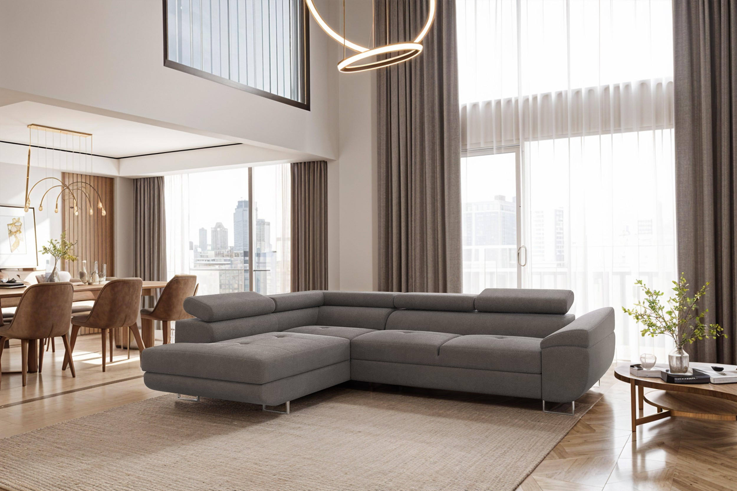 ECKSOFA FALIO L-Form Mit Schlaffunktion Im Modernen Stil Für Das Wohn Und Schlafzimmer Grau Links - Grau, Holz/Textil (202/275cm) - Kaiser Möbel