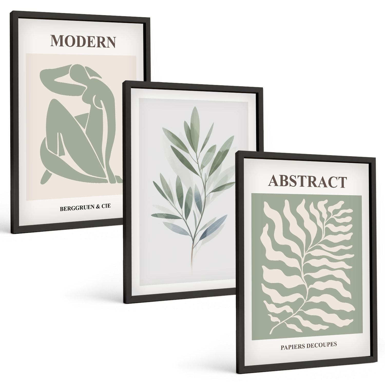 BILDER SET 3er Set - 40x60 cm Schwarzer Rahmen - Matisse Aquarell Boho-Design - Schwarz, Kunststoff (40/60cm) - TULUP