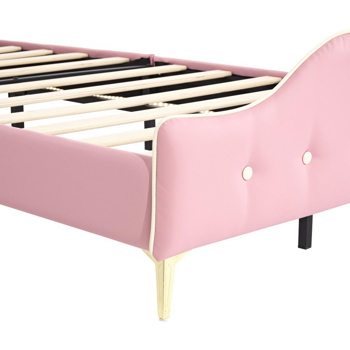 KINDERBETT 90x200cm in Rosa PU mit Monochromer LED-Streifen - Pink, Holz (90/200cm) - KOMHTOM