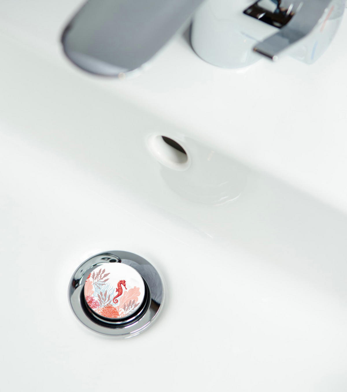 WASCHBECKENSTÖPSEL Sea Horse - Blau/Rot, Kunststoff/Metall (4/7/7cm) - Sanilo