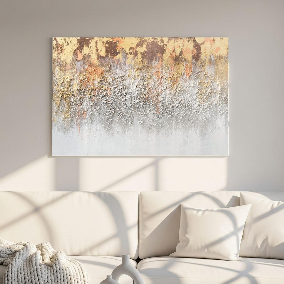 ACRYLBILD HANDGEMALT 90/60 cm - Weiß/Grau, Holz/Textil (90/60cm) - KUNSTLOFT