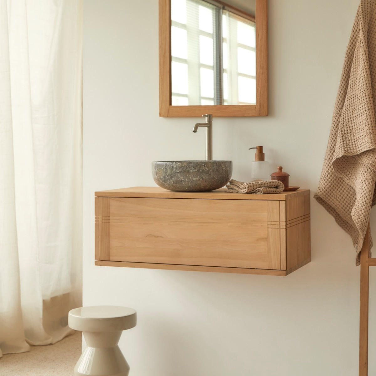 WASCHTISCHUNTERSCHRANK Basic Natur aus Teak - Naturfarben, Holz (80/30/40cm) - Tikamoon