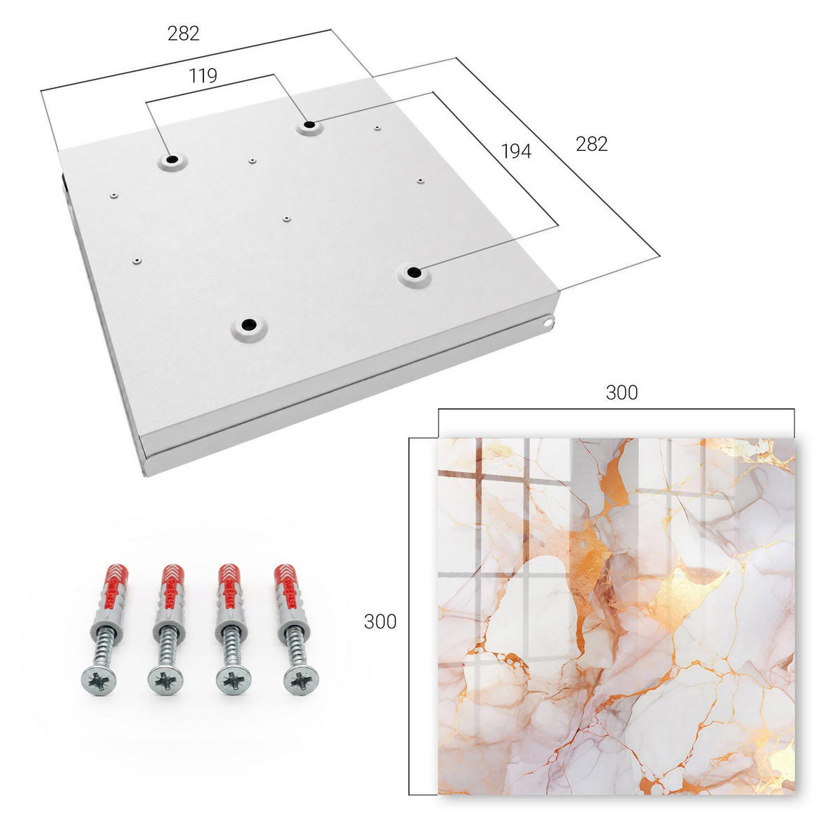 SCHLÜSSELBOX Weiß 30x30 cm – Türöffnung nach rechts - Marmor-Eleganz - Weiß, Metall (30/30/5cm) - TULUP
