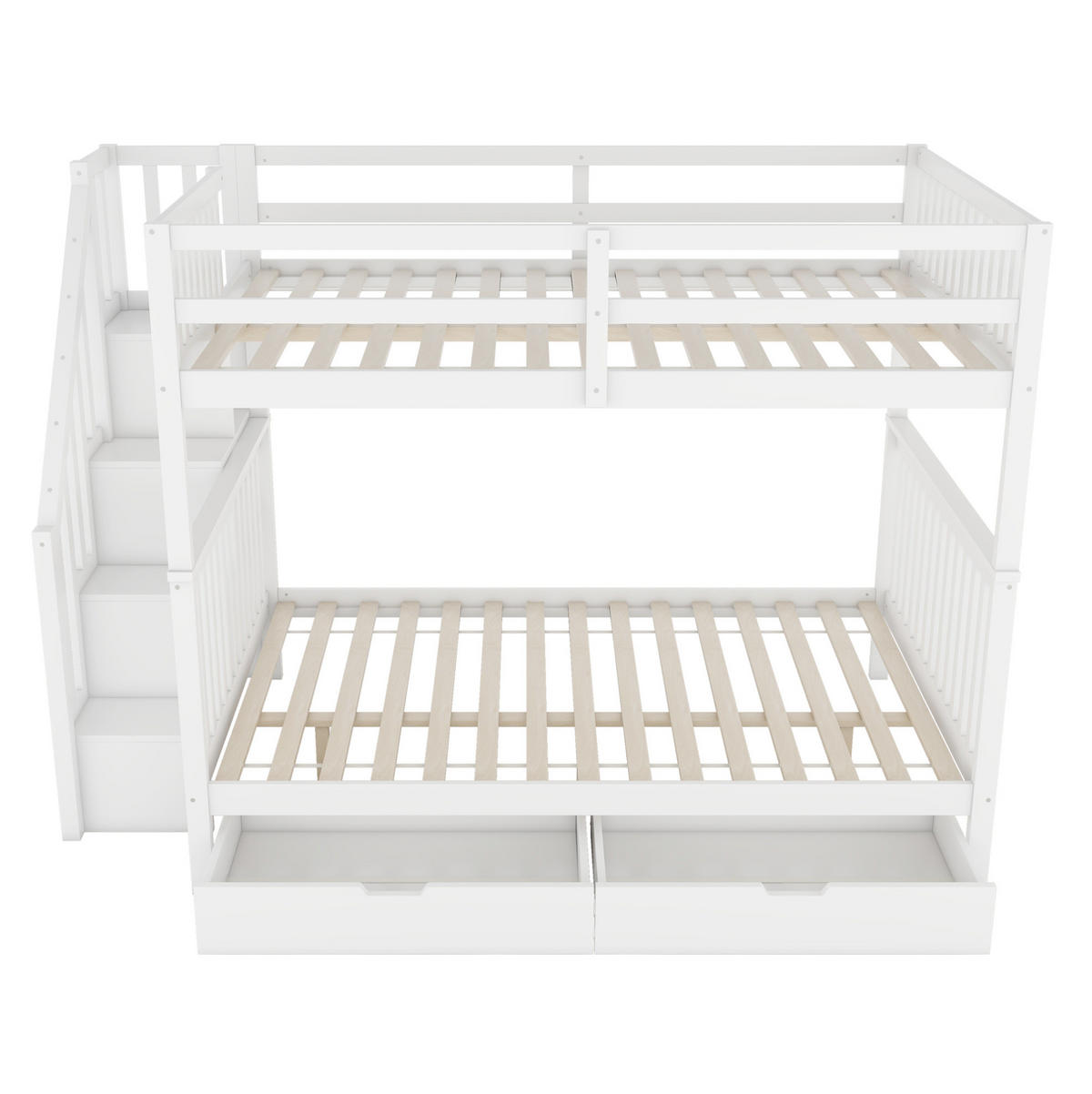 ETAGENBETT 140/200 cm Weiß mit Treppenregal und 2 Schubladen - Weiß, Holz (140/200cm) - MIVRAY