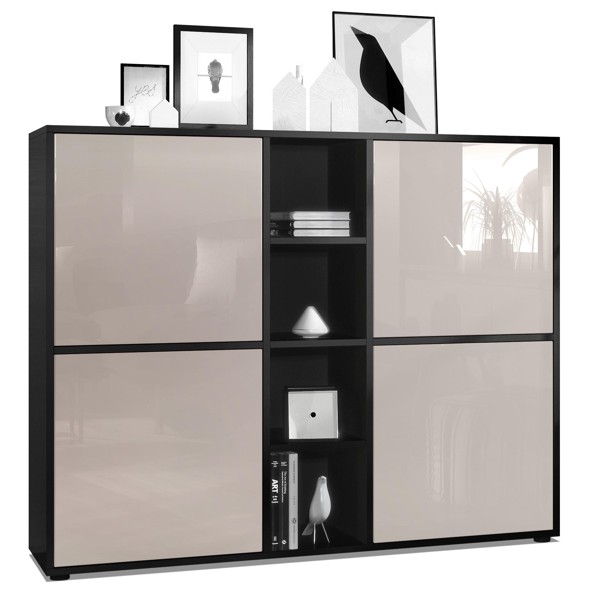 HIGHBOARD Cuba Türen in Sandgrau Hochglanz - Sandfarben, Holzwerkstoff (130.5/105.5/35.5cm) - Vladon