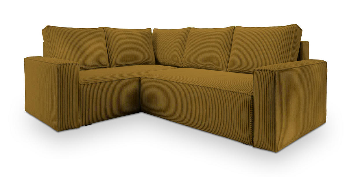ECKSOFA ESTANO L-S Gelb Kordstoff mit Schlaffunktion - Gelb, Holz (230/158cm) - MASSENO