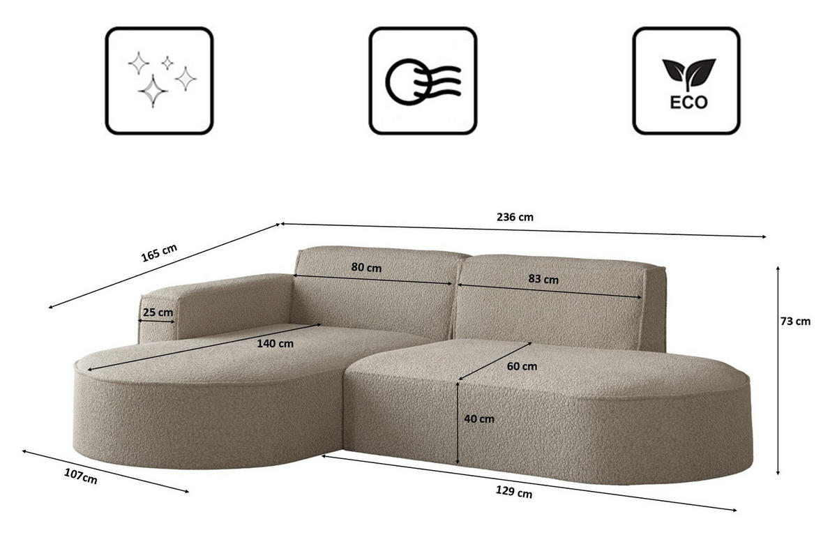 ECKSOFA Modena Studio, Stoff Quelle, Dunkelbeige Links - Beige, Holz (165/236cm) - Kaiser Möbel