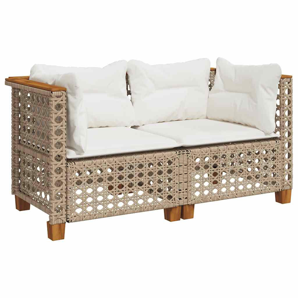 GARTEN-ECKSOFAS Mit Kissen 2 Stk. Beige Poly Rattan - Creme, Kunststoff (63.5/62/127cm) - vidaXL