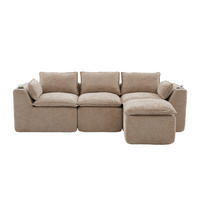 ECKSOFA 256/161/75 cm khaki aus Chenille mit Seitentaschen, Kissen und Federkern - Sandfarben, Textil (161/256cm) - OKWISH
