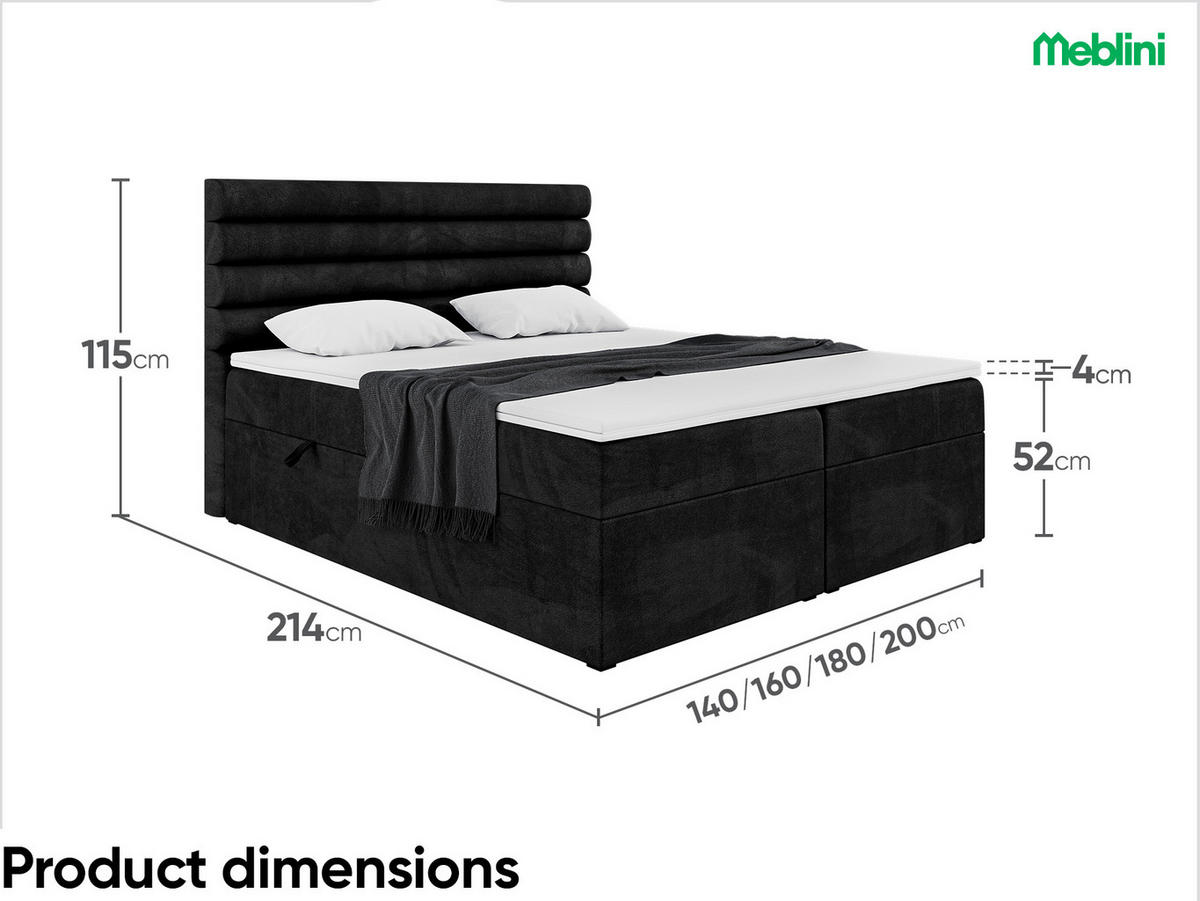 BOXBETT KARIM 160x200 cm in Schwarz Samt - Schwarz, Holz/Holzwerkstoff (160/200cm) - Meblini