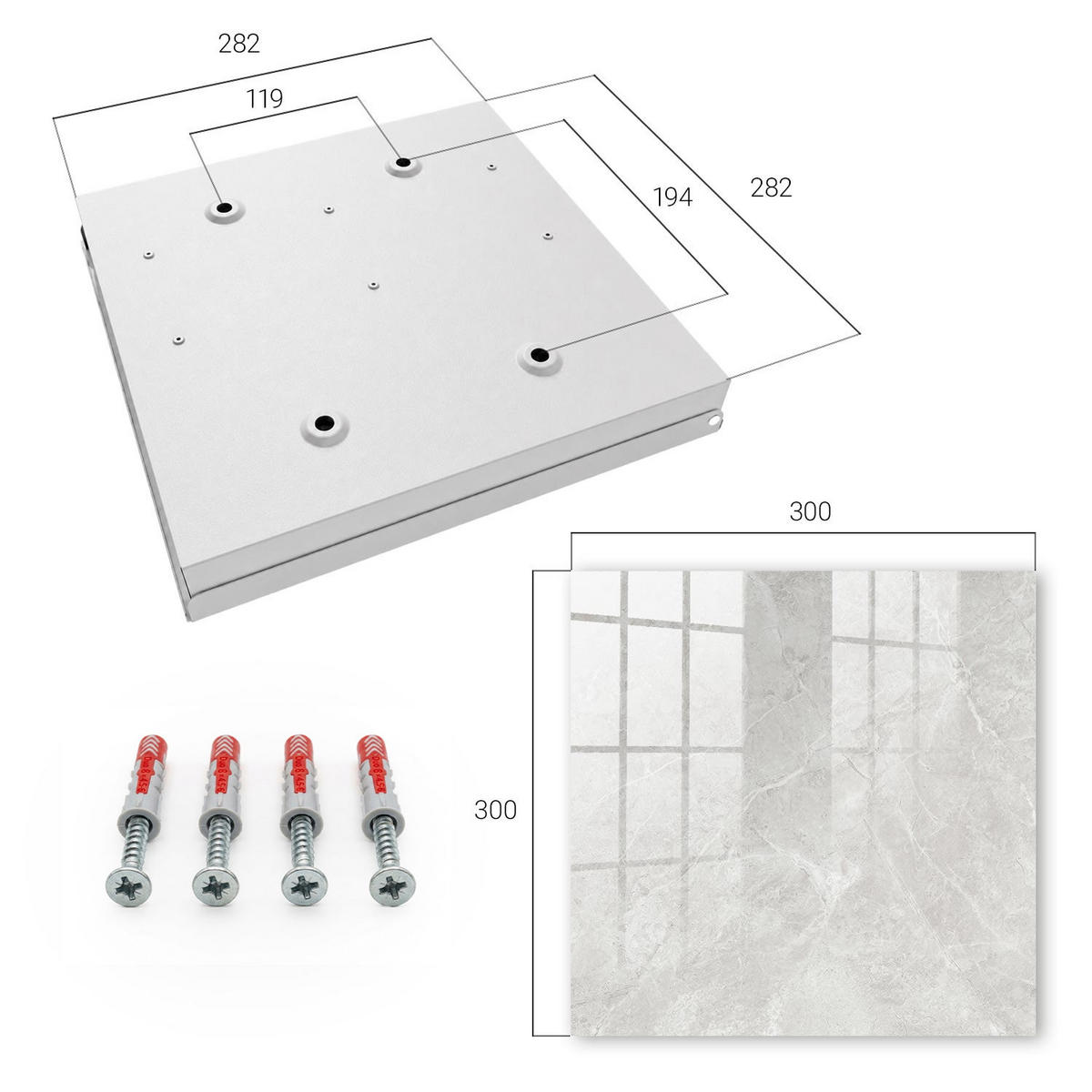 SCHLÜSSELBOX Weiß 30x30 cm – Türöffnung nach rechts - Graue Struktur - Grau, Metall (30/30/5cm) - TULUP
