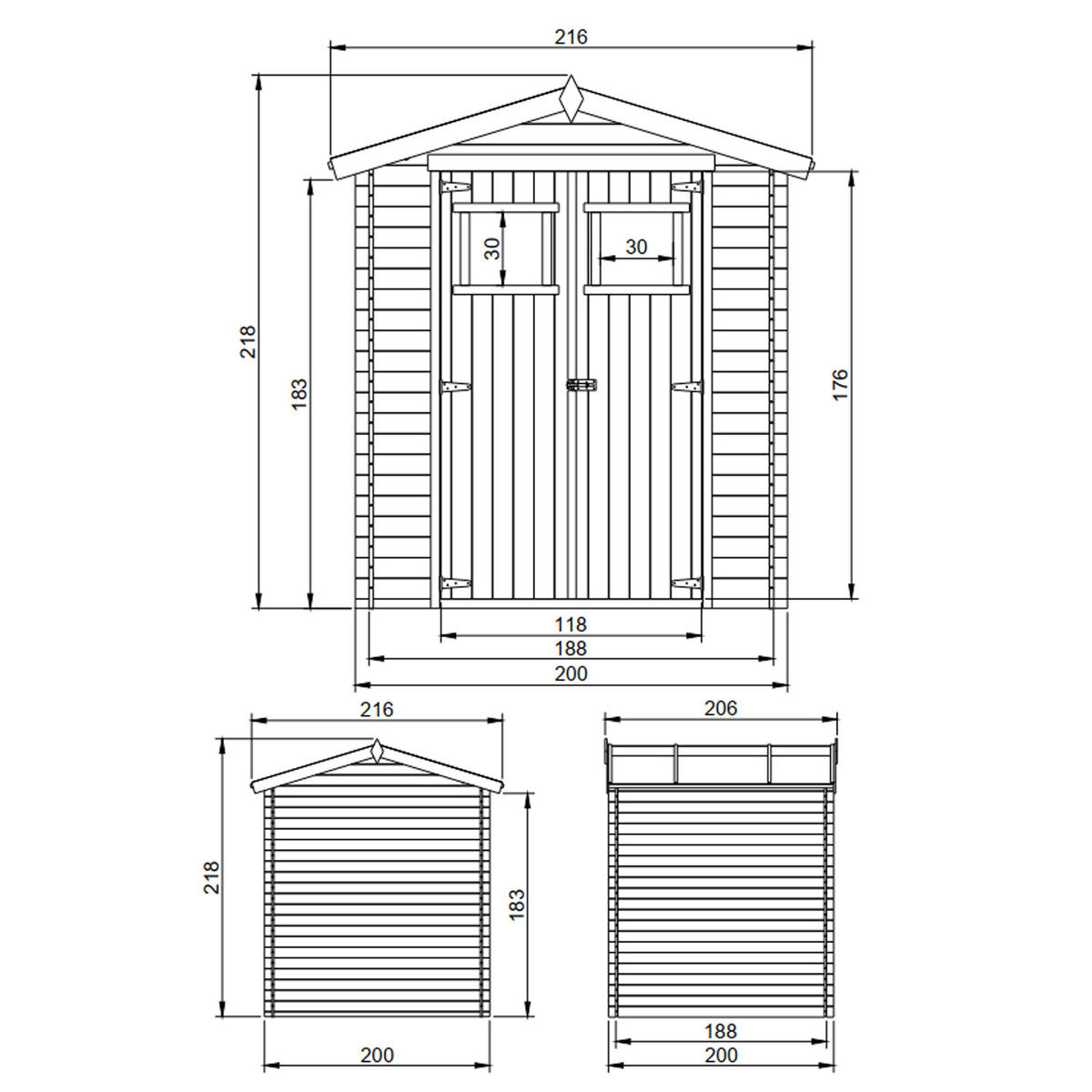 GARTENHAUS aus Holz mit imprägniertem Boden B216xL206xH216 cm/ 3.53 m2 - M343+M343G - Beige, Holz (200/224/206cm) - Timbela