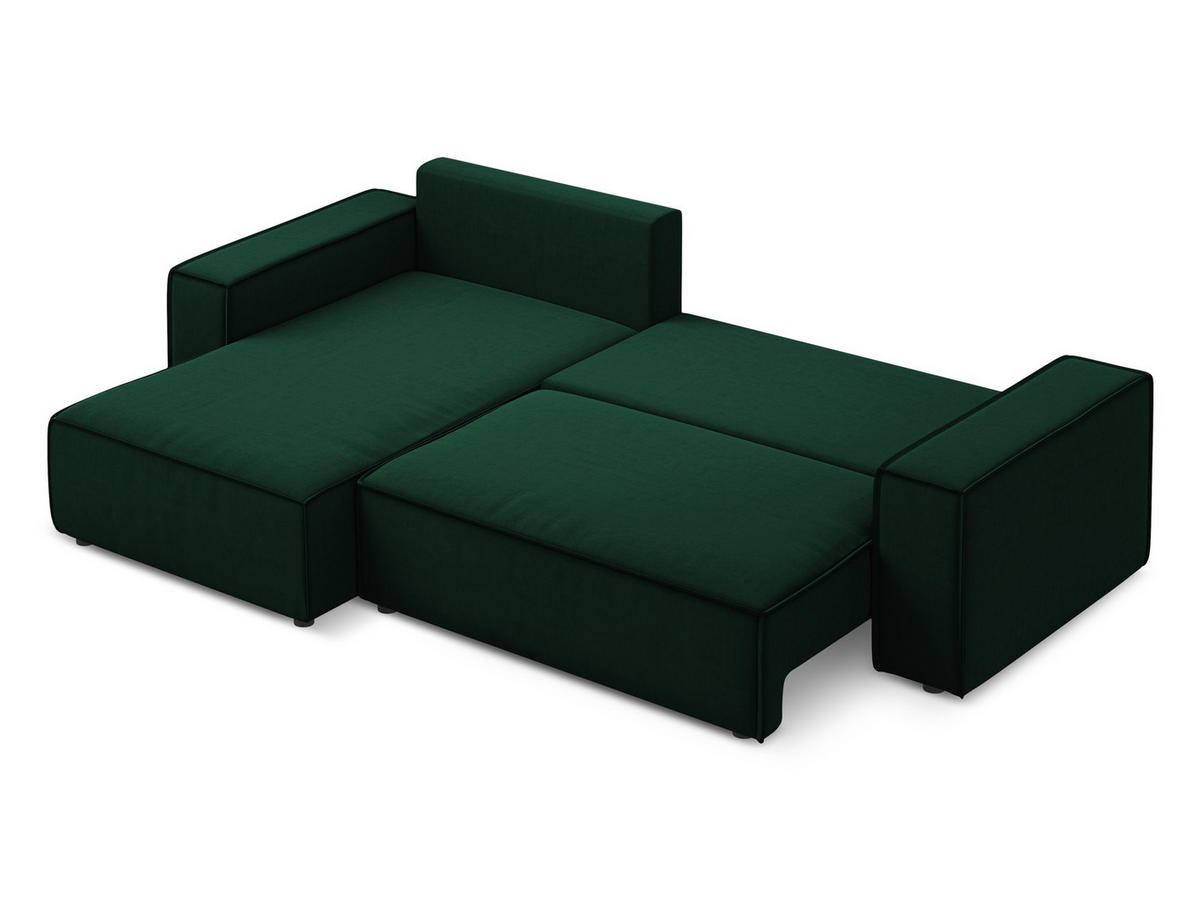 ECKSOFA mit Schlaffunktion Samt Stoff Grün - Dunkelgrün/Schwarz, Kunststoff/Textil (185/290cm) - Makamii