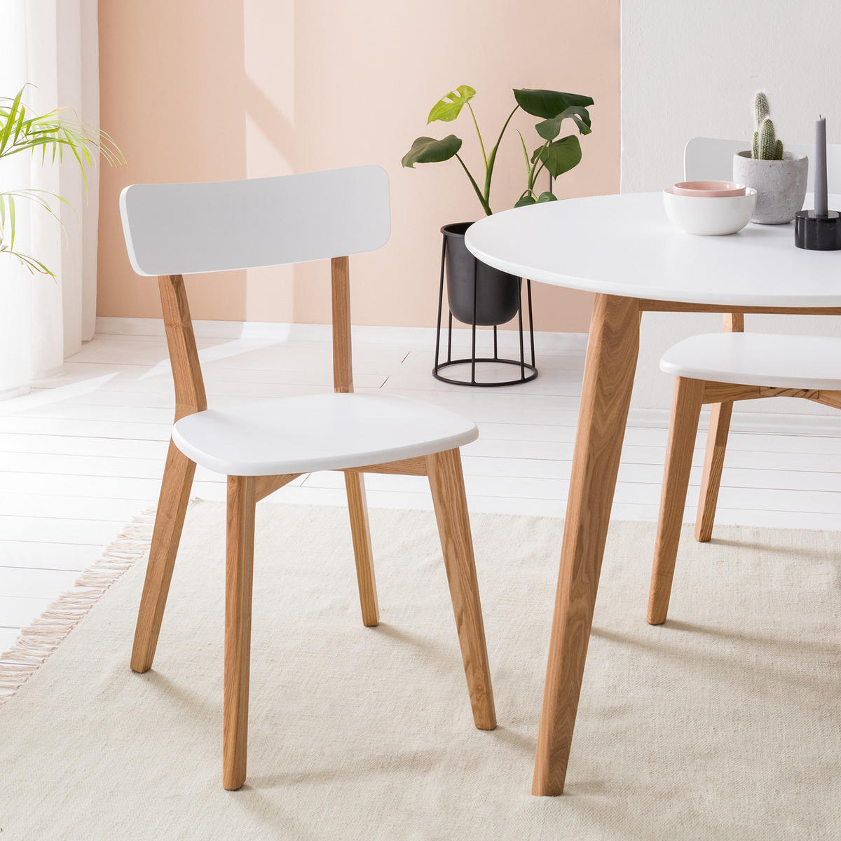 ESSZIMMERSTUHL - Esche teilmassiv, Weiß / Esche, 2er-Set - Weiß, Holzwerkstoff (45/79/53cm) - home24