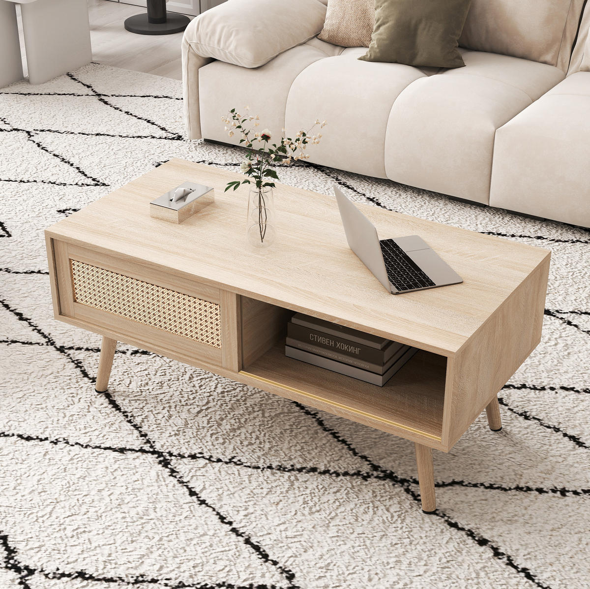 KAVNA mizica iz MDF, 40/105/55 cm naravni les, s drsnimi drsnimi vrati - rjava, leseni material (105/55/40cm) - BEAOK
