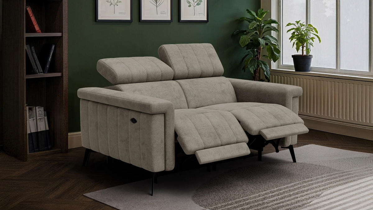 RELAXSOFA NORDEL 2-Sitzer, dunkles beige - Beige/Schwarz, Holz/Textil (150/80/105cm) - Courtois Laville