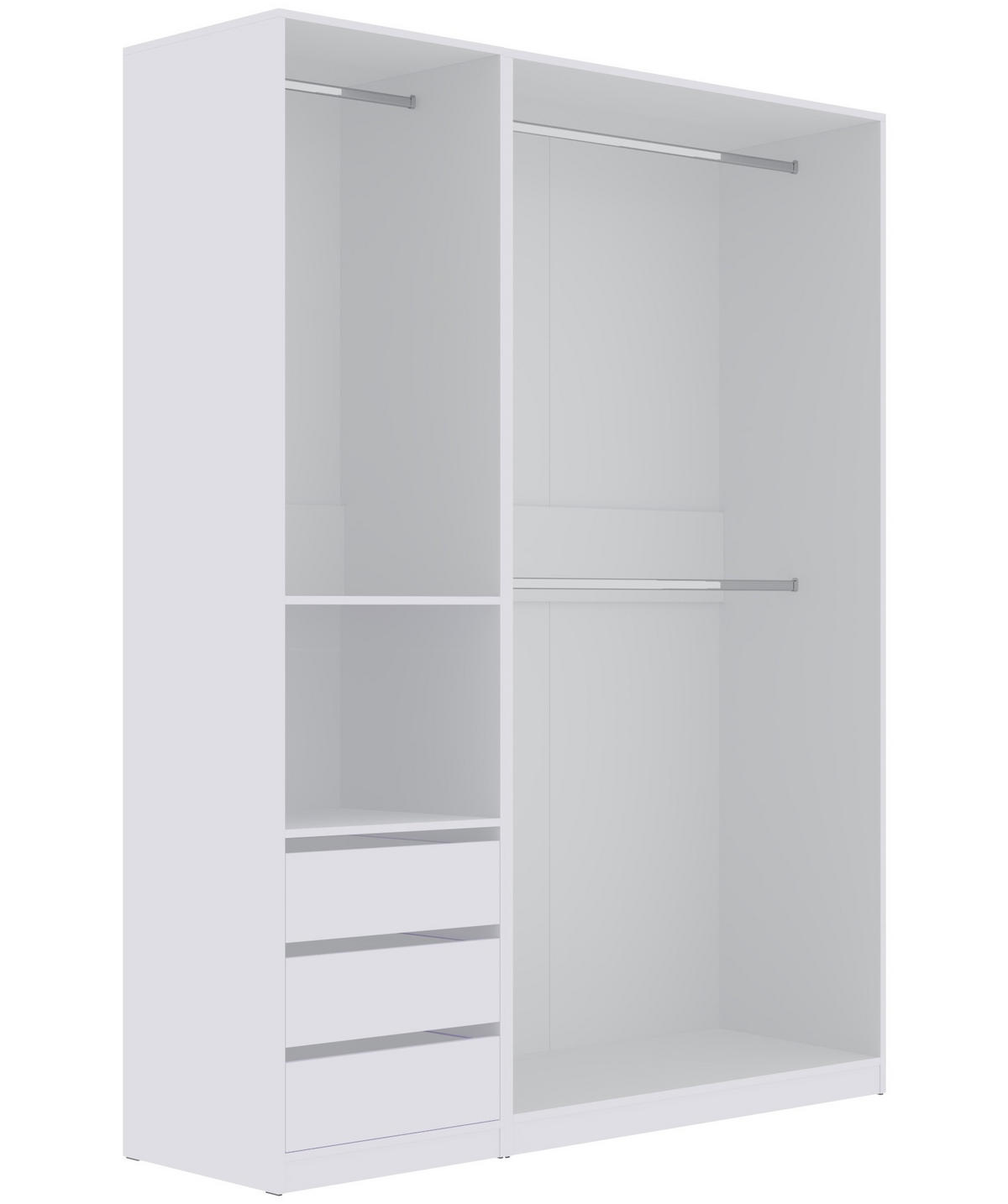 GARDEROBENSCHRANK TRES H/B Weiß 160/206/51 cm - Weiß, Holzwerkstoff (160/206/51cm)