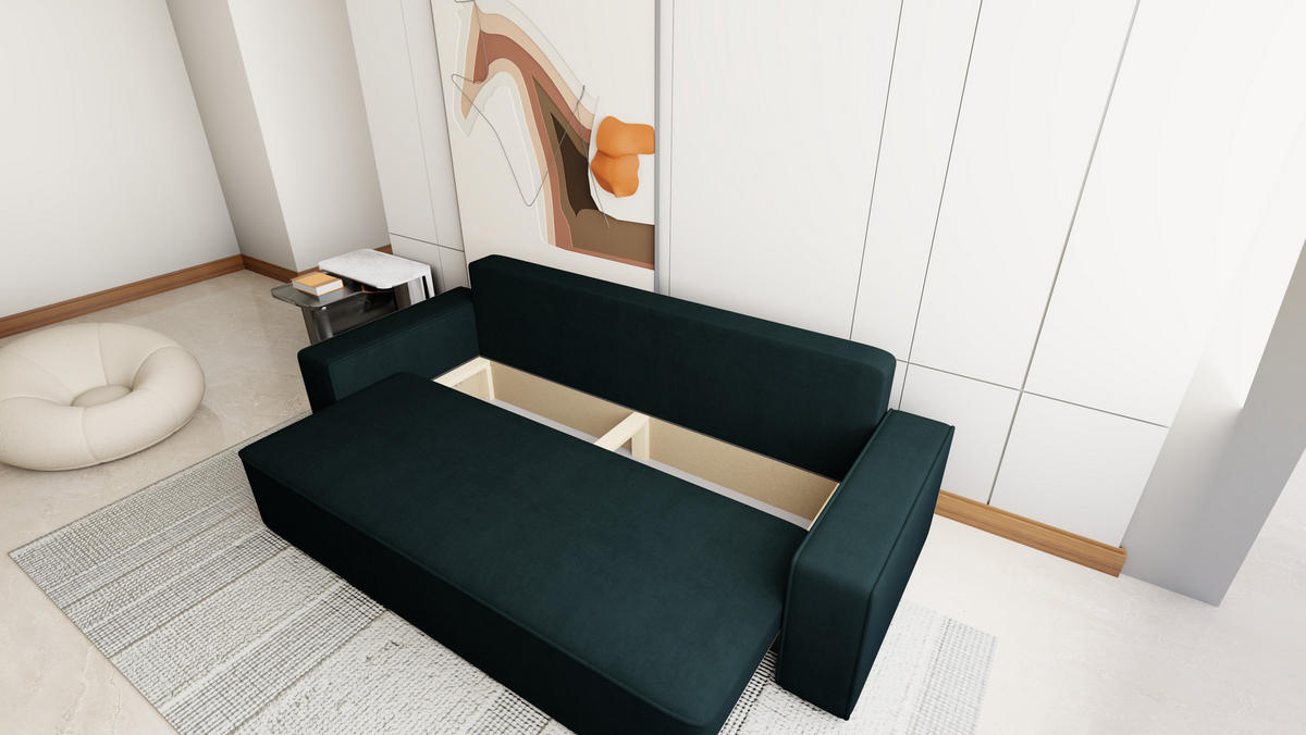 SOFA Veno mit Bettkasten und Schlaffunktion, Velourstoff - Anthrazit, Holzwerkstoff (242/85/95cm)