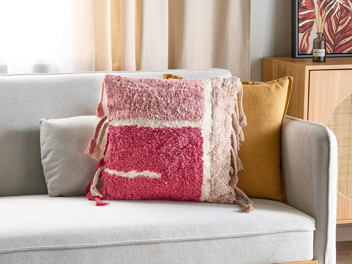 DEKOKISSEN Rosa 45/45 cm Bistorta - Pink/Weiß, Textil (45/45/14cm) - Beliani