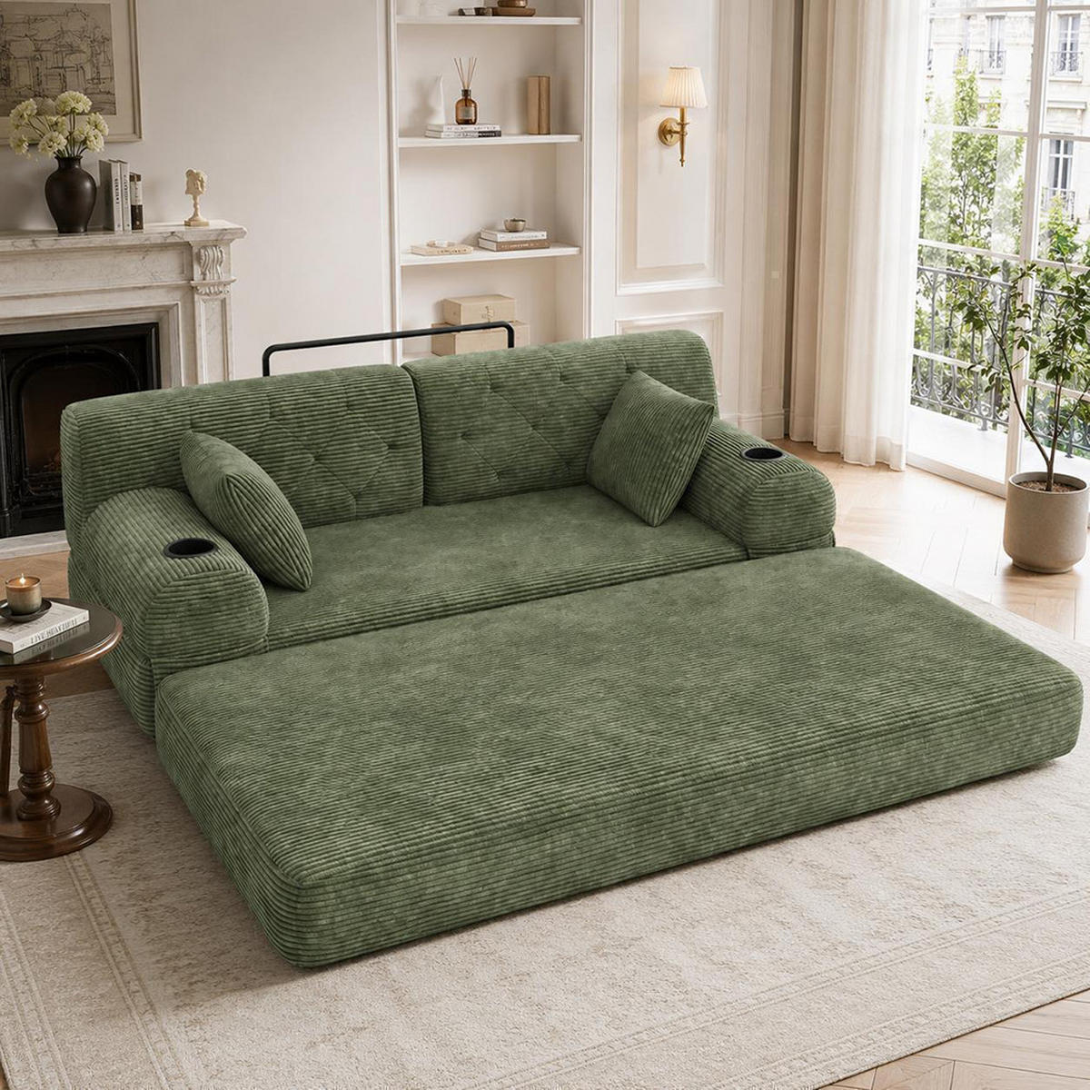2-SITZER-SOFA – Cord, Metallrahmen, Becherhalter, kompakt, Grün - Grün, Textil (80/81/168cm) - KOMHTOM