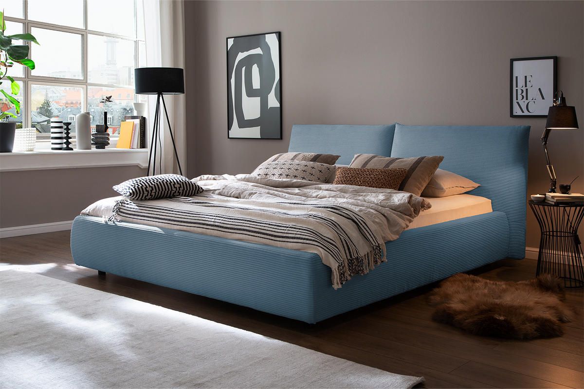 POLSTERBETT HENRY Hellblau Cord - Schwarz/Hellblau, Textil (140/200cm) - KAWOLA