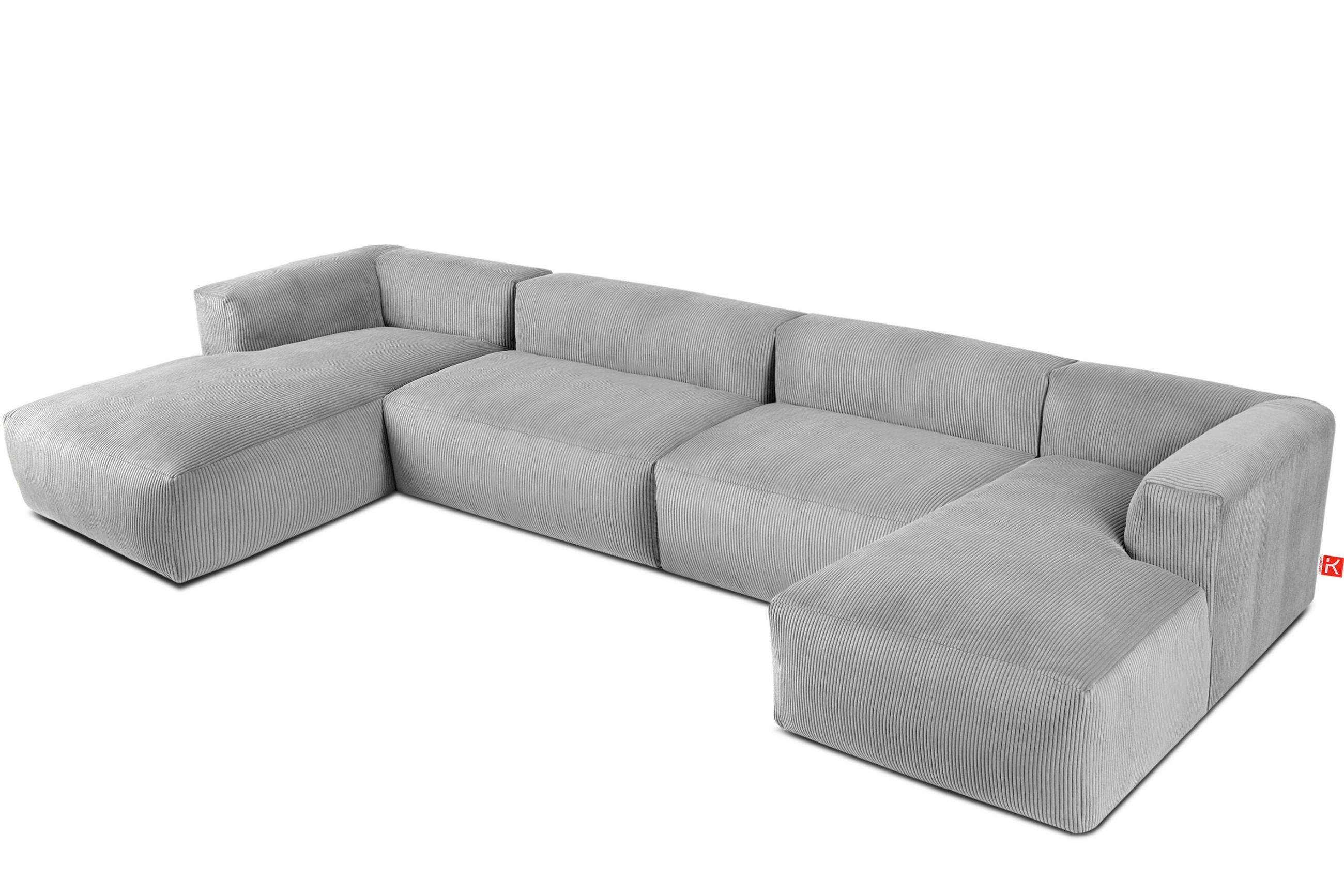PANORAMA-ECKSOFA BUFFO 7/8 Sitzer mit extrem weicher Sitzfläche, Kordstoff, hellgrau - Hellgrau, Textil (424/73/180cm) - KONSIMO®