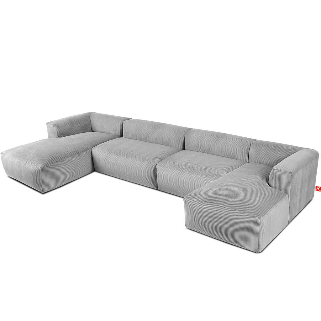 Thumbnail - Konsimo® Panorama-Ecksofa, Hellgrau, Textil, U-Form,Freiform, 424x73x180 cm, Wohnzimmer, Sofas & Couches, Wohnlandschaft...