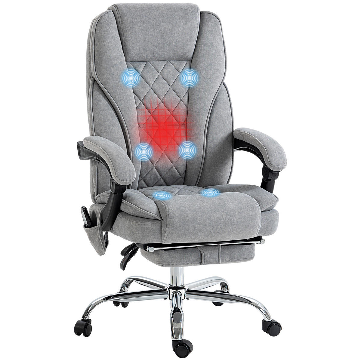BÜROSTUHL mit Massagefunktion, Grau - Grau, Metall (67/119/72cm) - HOMCOM
