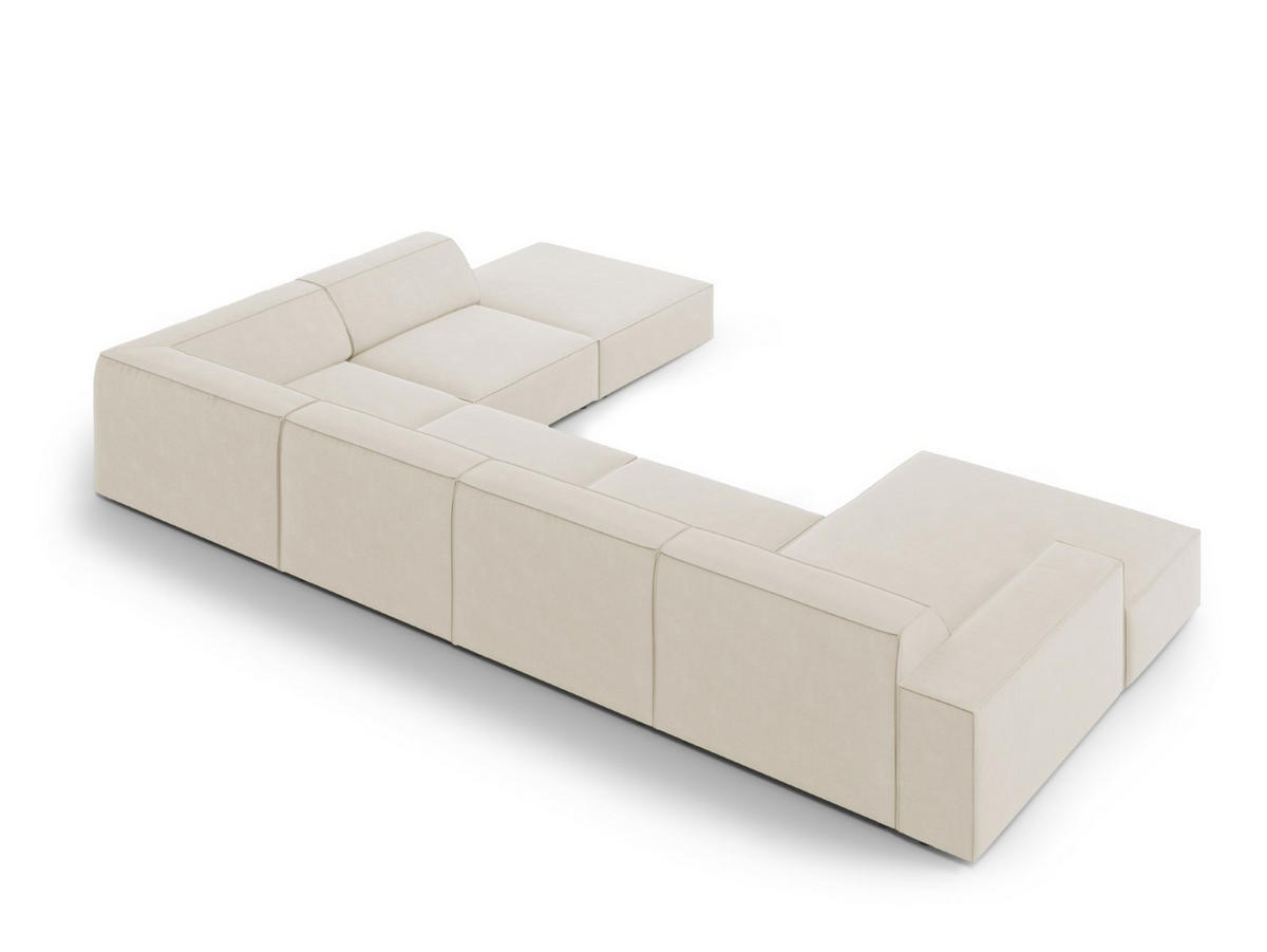PANORAMASOFA rechts Jodie aus Samt dunkelbeige 7 Sitzplätze - Mokka, Textil (262/70/364cm) - Micadoni