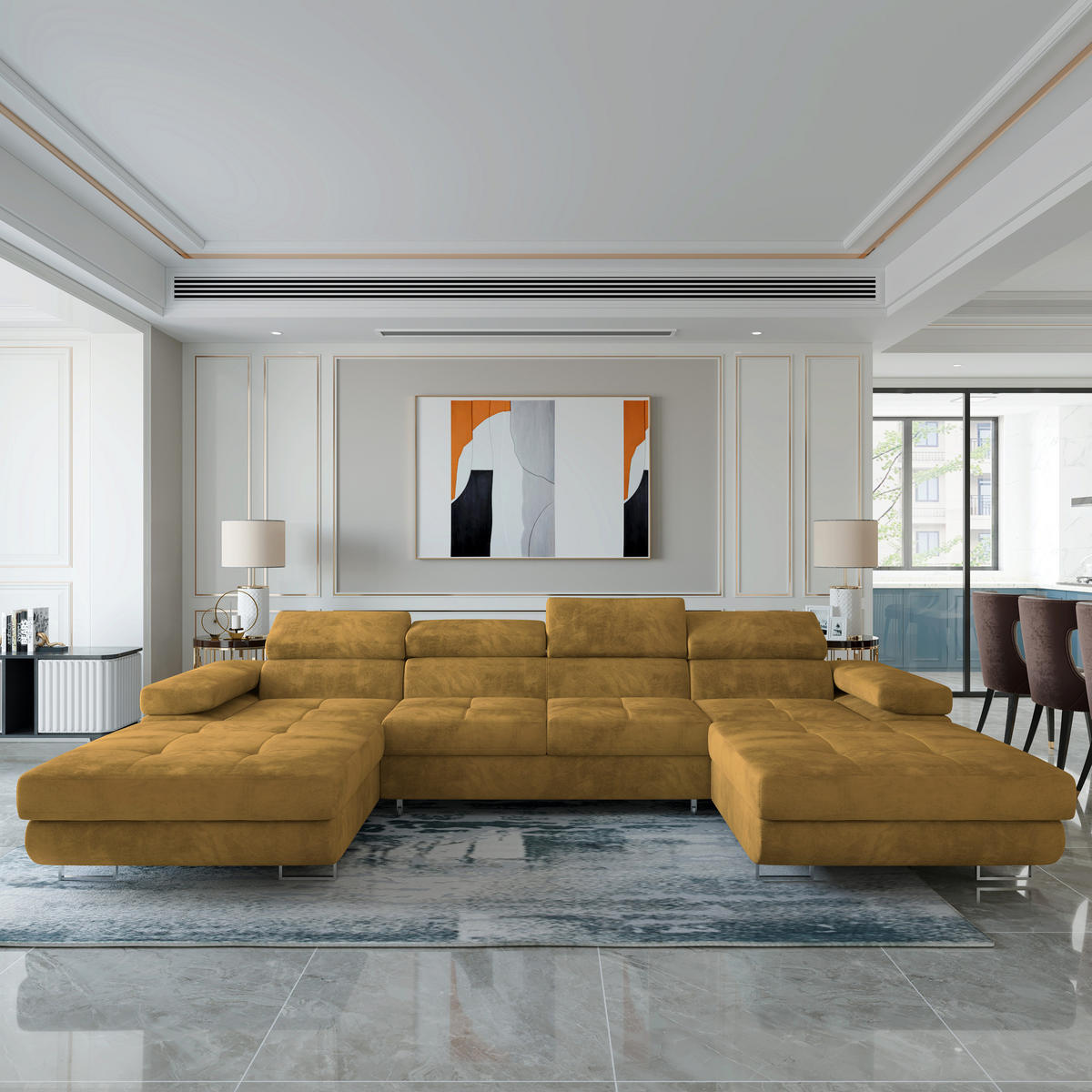 ROHOVÁ SEDAČKA LYKKE žlutá - stříbrná/žlutá, kov/dřevo (353/202cm) - MASSENO