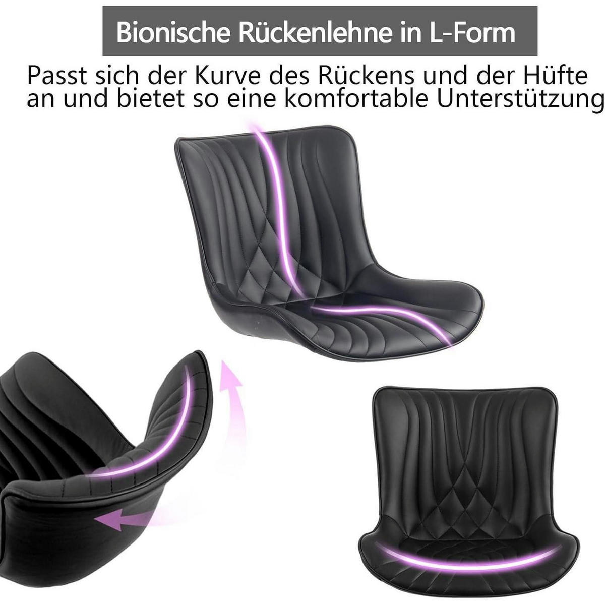 BÜROSTUHL ergonomisch im Fischschwanz-Design, schwarz - Schwarz, Kunststoff (60/78.5/42.4cm)