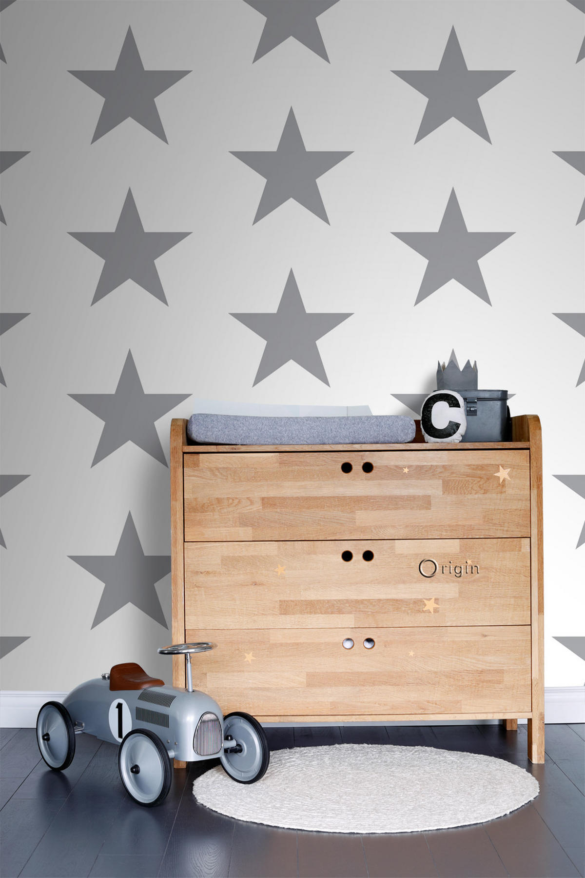 TAPETE Sterne 53 cm x 10.05 m - Schwarz, Papier (53/0.1cm) - Origin Wallcoverings