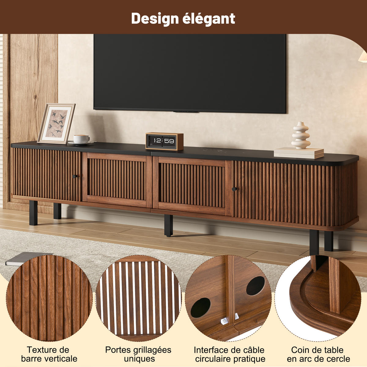 TV-SCHRANK Nussbaum 190/35/45 cm mit Schiebetüren und Gittertüren - Walnussfarben, Karton (35/45/190cm) - PANGIVO