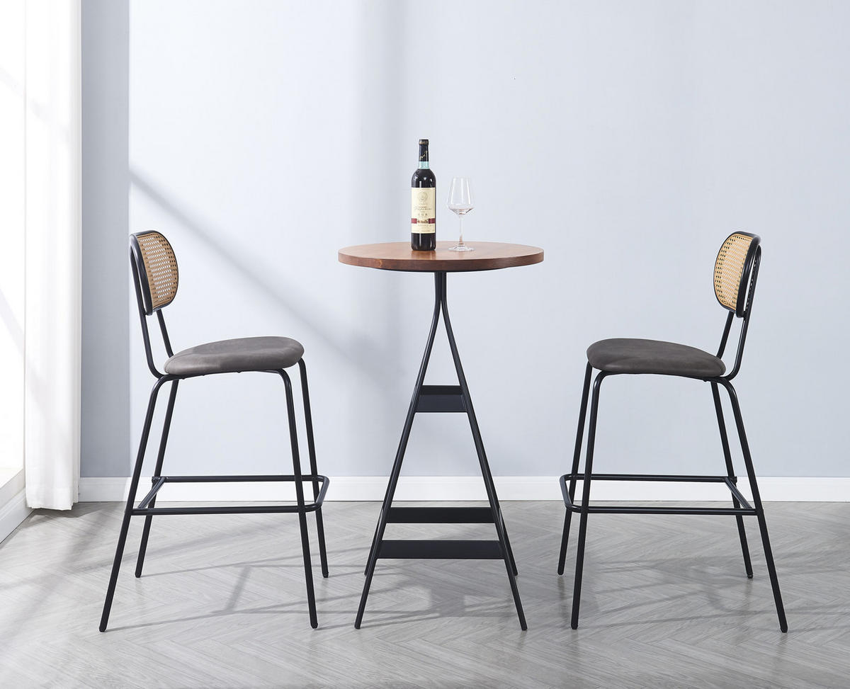 BARHOCKER 2er-Set Rattan Schwarz - Schwarz, Holz (48/108/60cm) - Nordlys