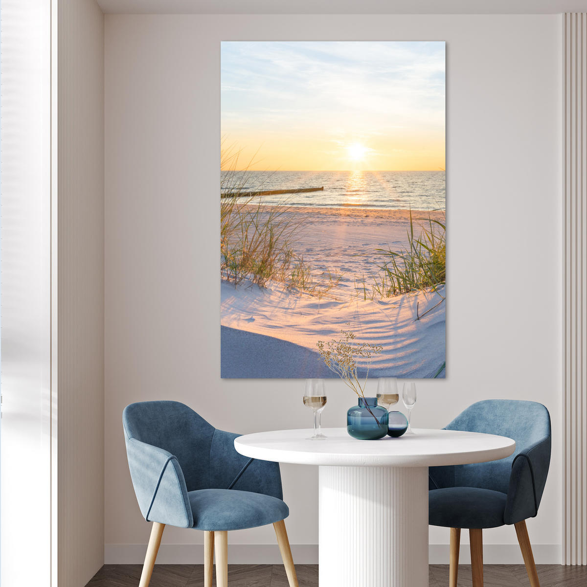 POSTER Strand - Sonne - Düne - Gras - Sand - Horizont 80x120 cm - Hellblau, Papier (80/120/0.1cm) - MuchoWow