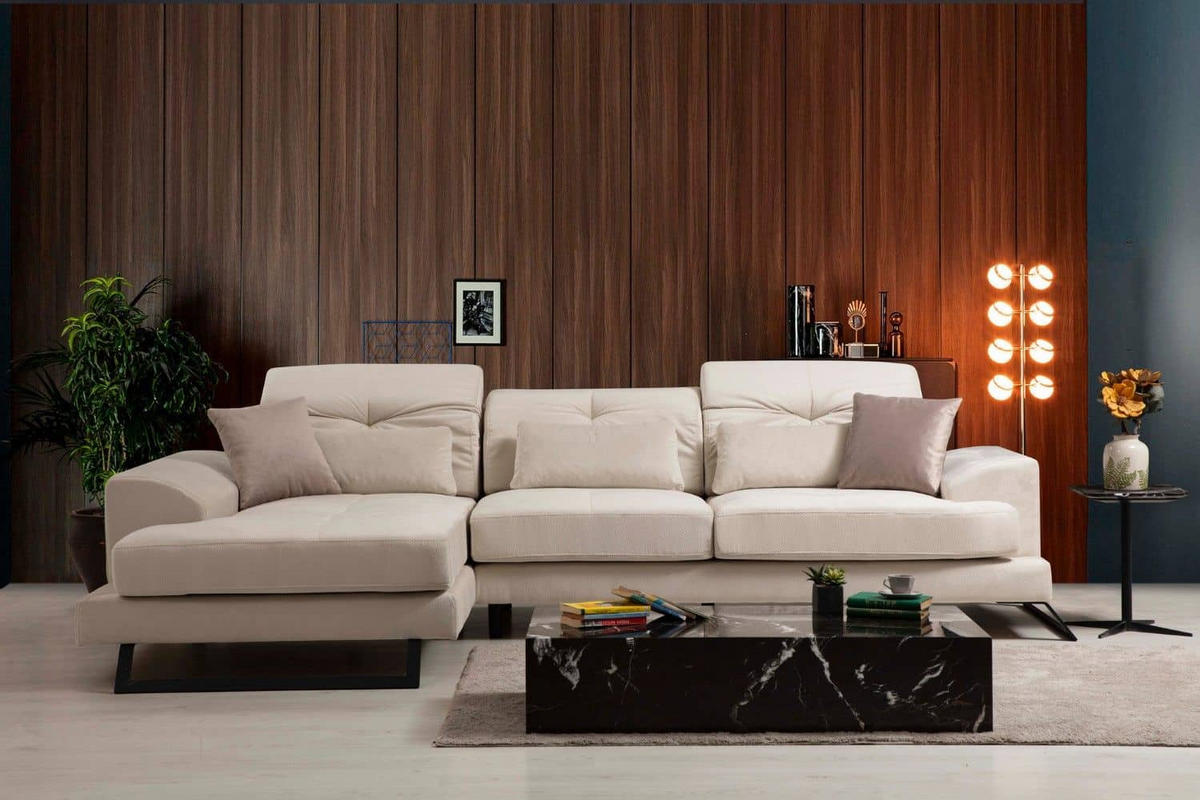 ECKSOFA mit verstellbarer Rückenlehne - Beige/Creme, Holz/Textil (304/190cm) - myHomelando