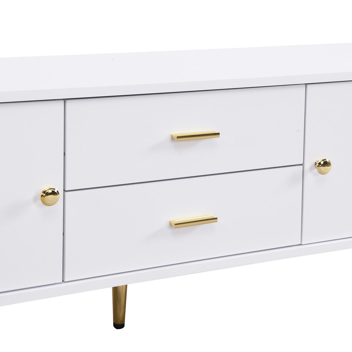 LOWBOARD in Weiß TV-Schrank mit Schubladen und gewellten Seiten für Wohnzimmer, B170/T34/H45 cm - Goldfarben/Weiß, Holzwerkstoff/Metall (170/45/34cm) - STILVORA