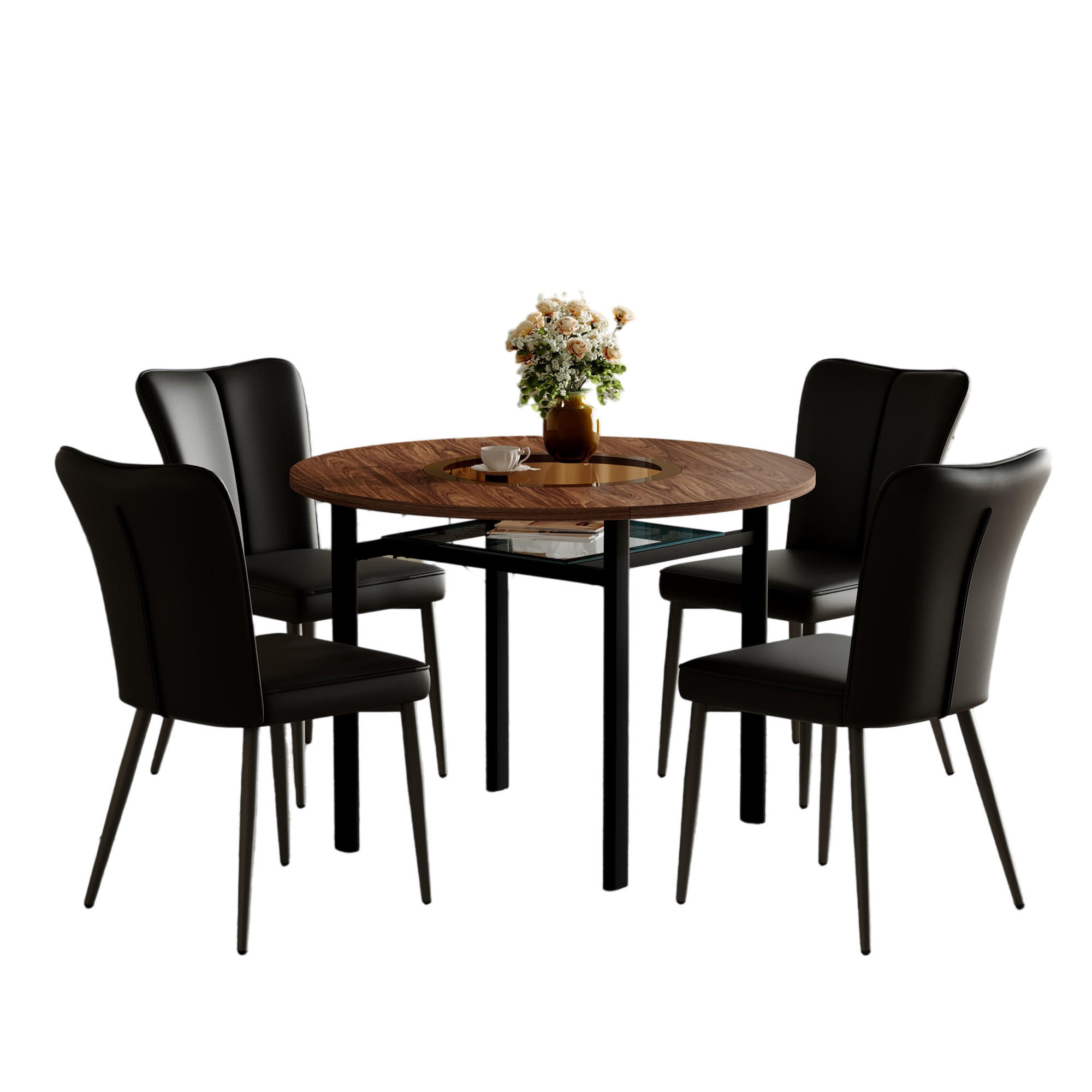 ESSGRUPPE DE-39368 5-teilig, mit 4 PU-Stühlen und Glasplatte Braun/Schwarz - Schwarz, Metall (100/76/100cm) - ComfortXL