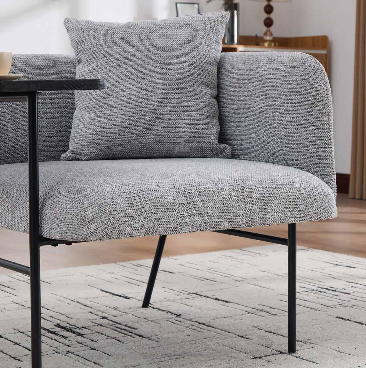 SESSEL 86/72/71 cm grau aus Chenille mit Beistelltisch - Grau, Textil (72/71/86cm) - OKWISH