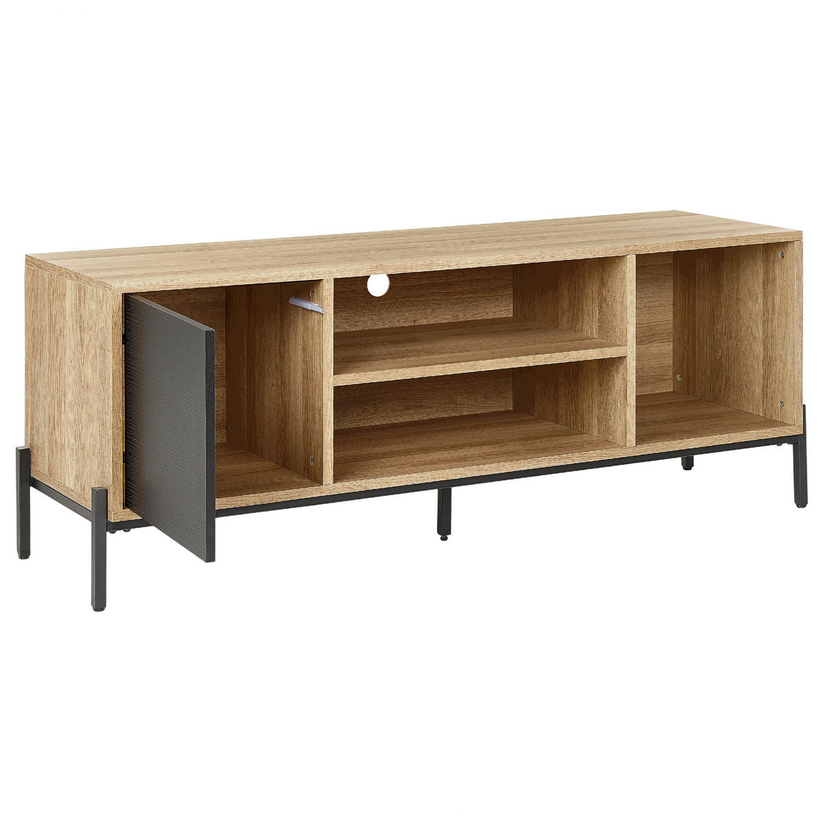 TV STOLEK Světle hnědý, Šedý, Černý MOINES 56/140/40 cm - světle hnědá, kompozitní dřevo (140/56/40cm) - Beliani