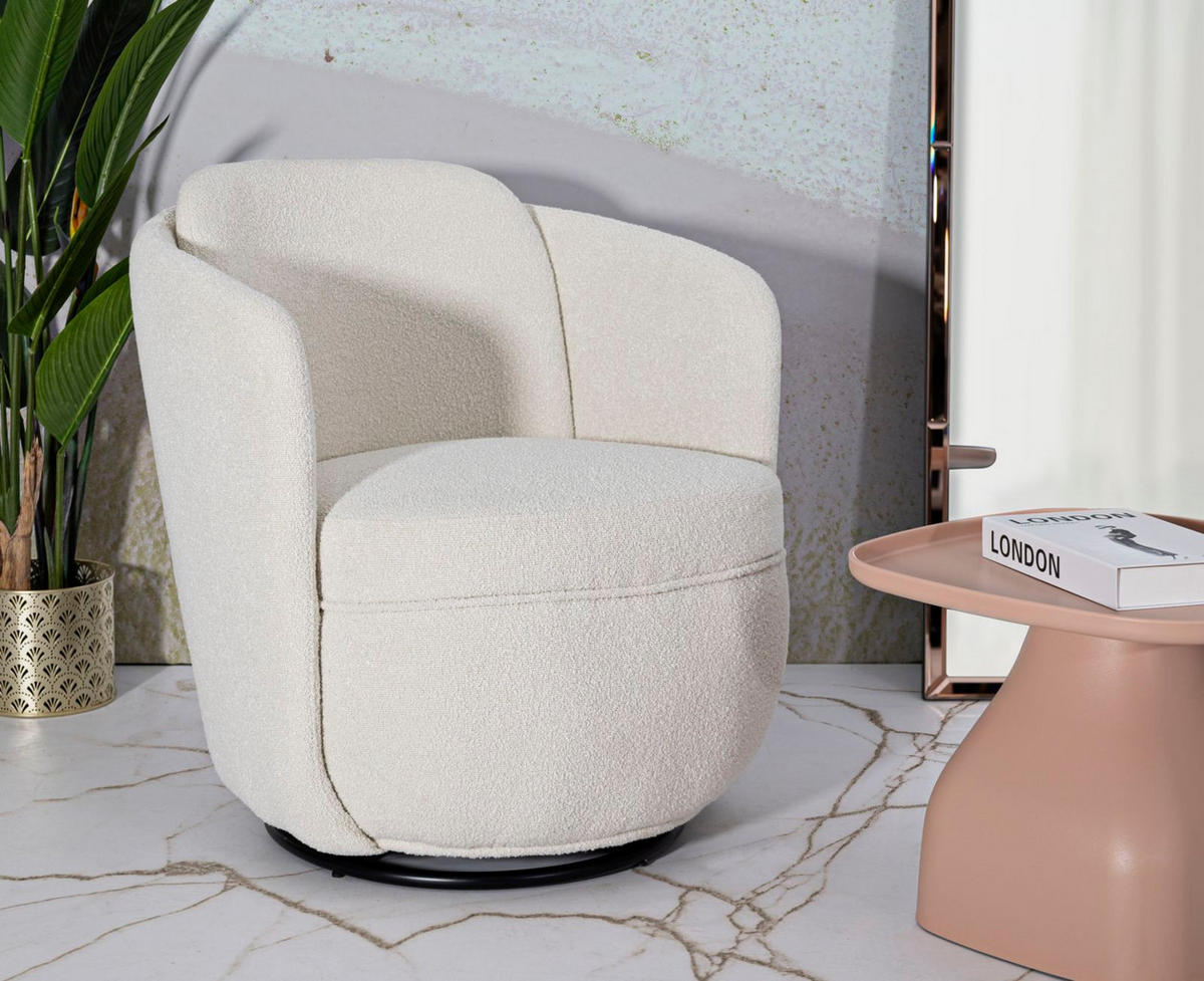SESSEL Torino Swivel, cremefarben, Polyester, Eisen und Sperrholz, 70 x 72 x 75 cm - Creme, Holzwerkstoff/Kunststoff (70/75/72cm) - Mauro Ferretti
